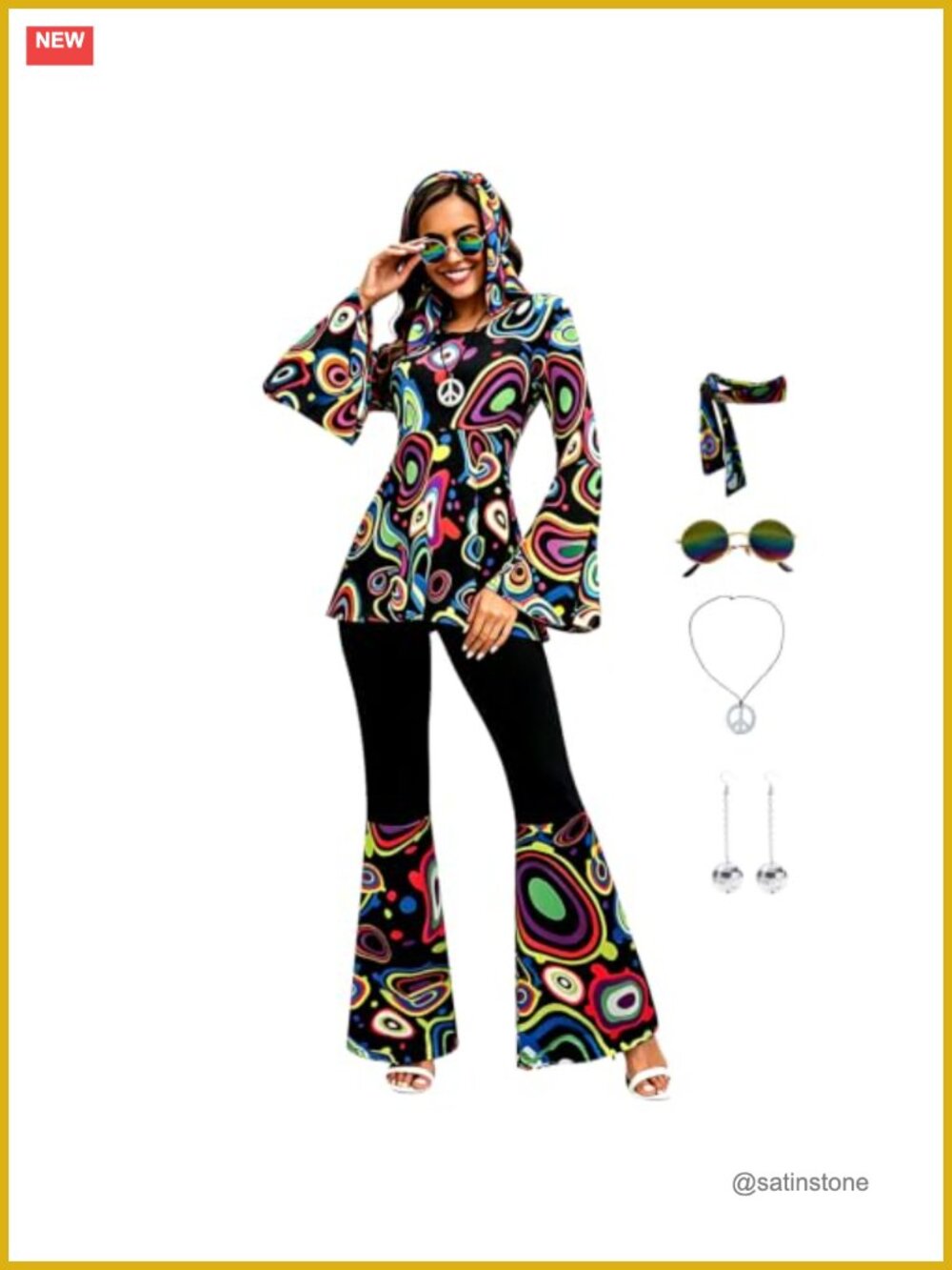 70s Disco Costume Set Hippy Outfit Cosplay Halloween Party